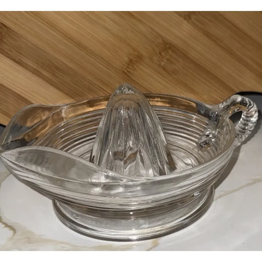 Vintage Anchor Hocking Glass Clear Ribbed Citrus Reamer Juicer 8x6” 1960’s